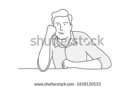 Hand drawn vector illustration of bored man.