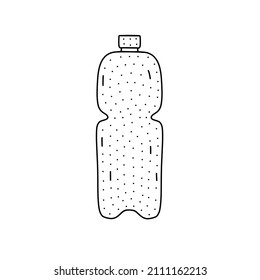 Ilustración vectorial dibujada a mano de una botella con agua mineral. Ilustración minuciosa del icono del frasco deportivo sobre un fondo blanco.