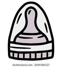 Hand drawn vector illustration of a bottle nipple with cap, grey color