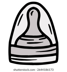 Hand drawn vector illustration of a bottle nipple with cap, grey color