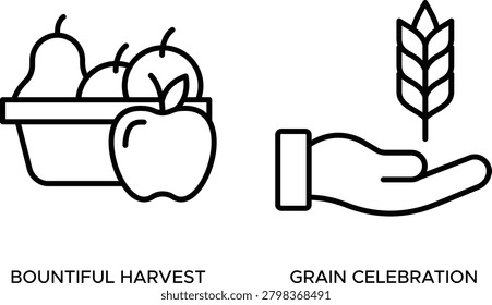 Hand drawn vector illustration of a bountiful harvest with grains and sheaves of wheat