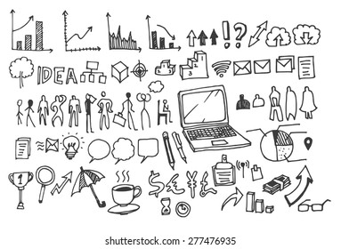 Hand drawn vector illustration of brainstorming doodles elements on business communication and social media theme