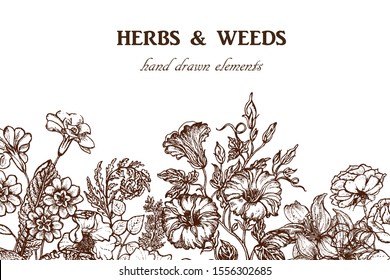 Hand drawn vector illustration  with branch, flowers.