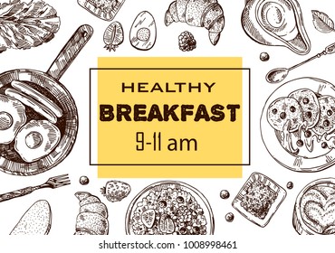 Hand drawn vector illustration. Breakfast is a great start of the day. Vintage sketch style.