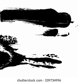 Hand drawn vector illustration with brush strokes, ink drops and paint splashes. Dry brush ink illustration.