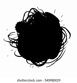 Hand drawn vector illustration with brush strokes, ink drops and paint splashes. Dry brush ink illustration.