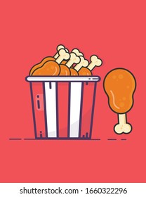 Hand drawn vector illustration of a Bucket of Fried Chicken Drumsticks.
