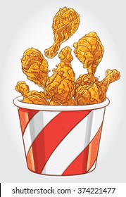 Hand drawn vector illustration of a Bucket of Fried Chicken Drumsticks.