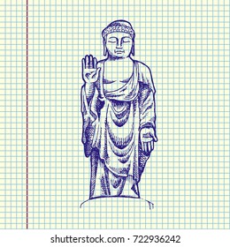 Hand drawn vector illustration of Buddha. Sheet ball pen drawing