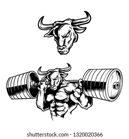 Hand drawn Vector Illustration Bull Weightlifting