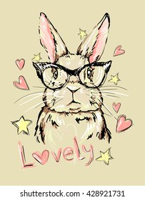 Hand Drawn Vector Illustration of Bunny. 