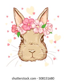 Hand Drawn Vector Illustration of Bunny. Cute rabbit.