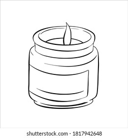 Hand drawn vector illustration of a burning candle in a glass.