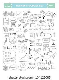 Hand drawn vector illustration of business doodles elements. Isolated on white background