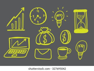 Hand drawn vector illustration of business doodles elements.