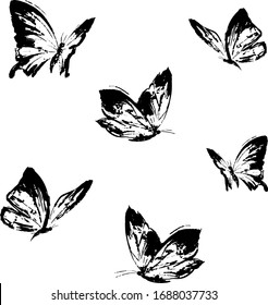 Ilustración vectorial dibujada a mano de mariposa , arte de tinta, boceto , negro sobre blanco , EPS10