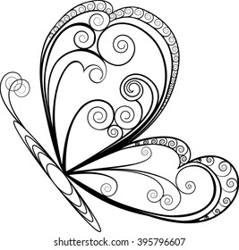 Hand Drawn vector illustration Butterfly isolated on white background. Sketch for tattoo.Hand drawn ornamental butterfly outline illustration with decorative ornaments
