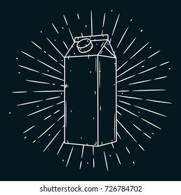 Hand drawn vector illustration with  carton box packages and divergent rays on blackboard. Used for poster, banner, web, t-shirt print, bag print, badges, flyer, logo design and more. 