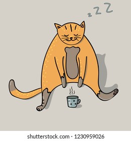 Hand drawn vector illustration cartoon sleepy cat.