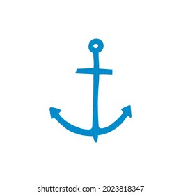 Hand drawn vector illustration of cartoon blue anchor. Isolated on white background