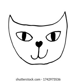Hand drawn vector illustration of cat face. Cute funny domestic animal isolated. Simple childish drawing.
