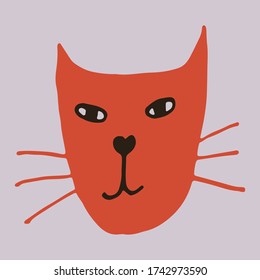 Hand drawn vector illustration of cat face. Cute funny domestic animal isolated. Simple childish drawing.