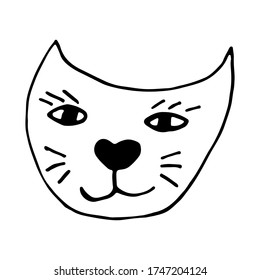 Hand drawn vector illustration of cat face. Cute funny domestic animal isolated. Simple childish drawing.