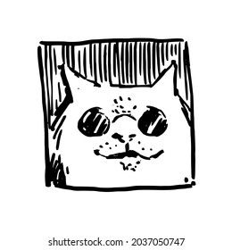 Hand drawn vector illustration with cat. Graphic vintage design.