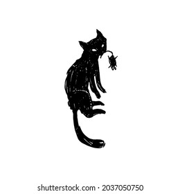 Hand drawn vector illustration with cat. Graphic vintage design.