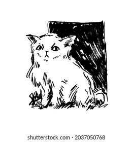 Hand drawn vector illustration with cat. Graphic vintage design.