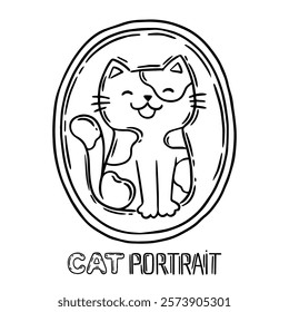 Hand drawn vector illustration cat face portrait. Cute children coloring