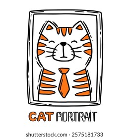 Hand drawn vector illustration cat face portrait. Cute children coloring