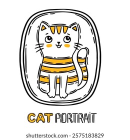 Hand drawn vector illustration cat face portrait. Cute children coloring