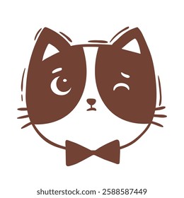Hand drawn vector illustration cat face portrait. Illustration for icon, logo design, print, greeting card, sticker