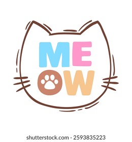 Hand drawn vector illustration cat face silhouette. Illustration for icon, logo design, print, greeting card, sticker