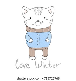 Hand drawn vector illustration with a cat. Printable templates.