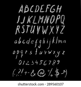Hand drawn vector illustration chalk alphabet, back to school lettering
