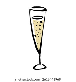 Hand drawn vector illustration of champagne with brush touch.