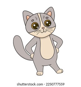 Dibujo manual del gato de carácter de ilustración vectorial. Gracioso gatito de caricatura plana aislado en blanco