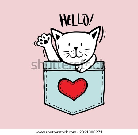 Hand Drawn vector illustration character design collection cute cats in pocket Doodle cartoon style