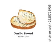 Hand drawn vector illustration of cheese garlic bread