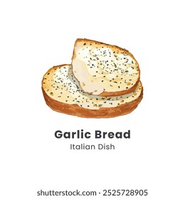 Hand drawn vector illustration of cheese garlic bread