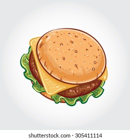 Hand drawn vector illustration of a Cheeseburger on white background.