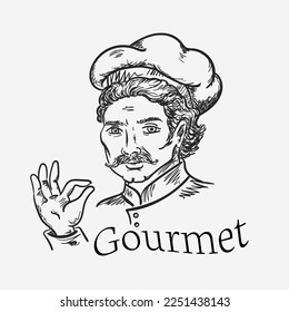 Hand drawn vector illustration of a chef cook. 