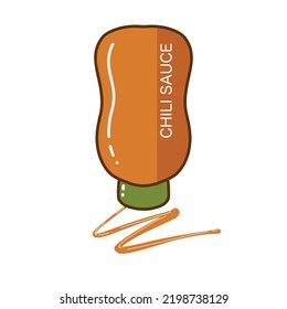 Hand drawn vector illustration of chili sauce in plastic bottle isolated on white background.