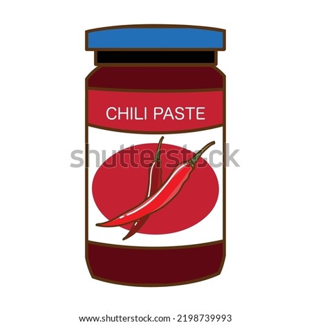 Hand drawn vector illustration of chili paste in glass jar isolated on white background.