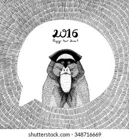 hand drawn vector illustration for Chinese new year with monkey