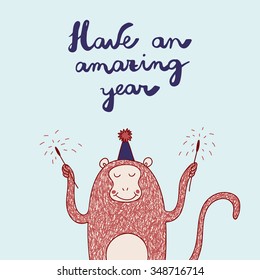 hand drawn vector illustration for Chinese new year with text Have An Amazing Year