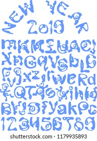 Hand drawn vector illustration. Christmas abc letters and numbers set. 