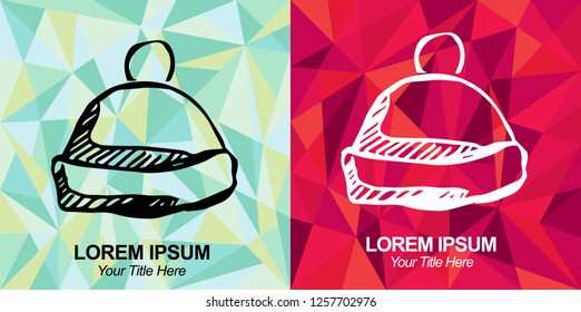 Hand Drawn Vector Illustration of Christmas Santa Hat with Green and Red Polygon Geometric Background